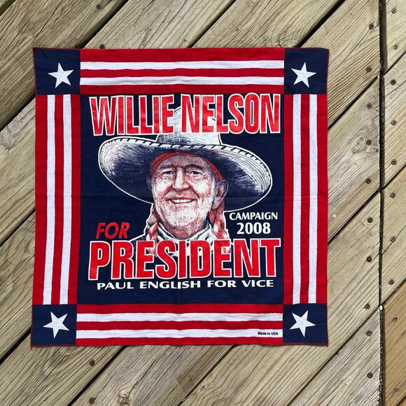 Willie Nelson For President 2008 Red And Blue Campaign Bandana - Picture 1 of 5